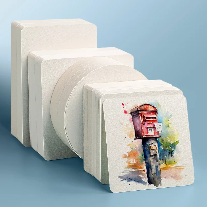 50Pcs 300g Blank Watercolor Paper Card Portable Postcard Square Round Thick Sketch Paper for Watercolor Painting School Supplies