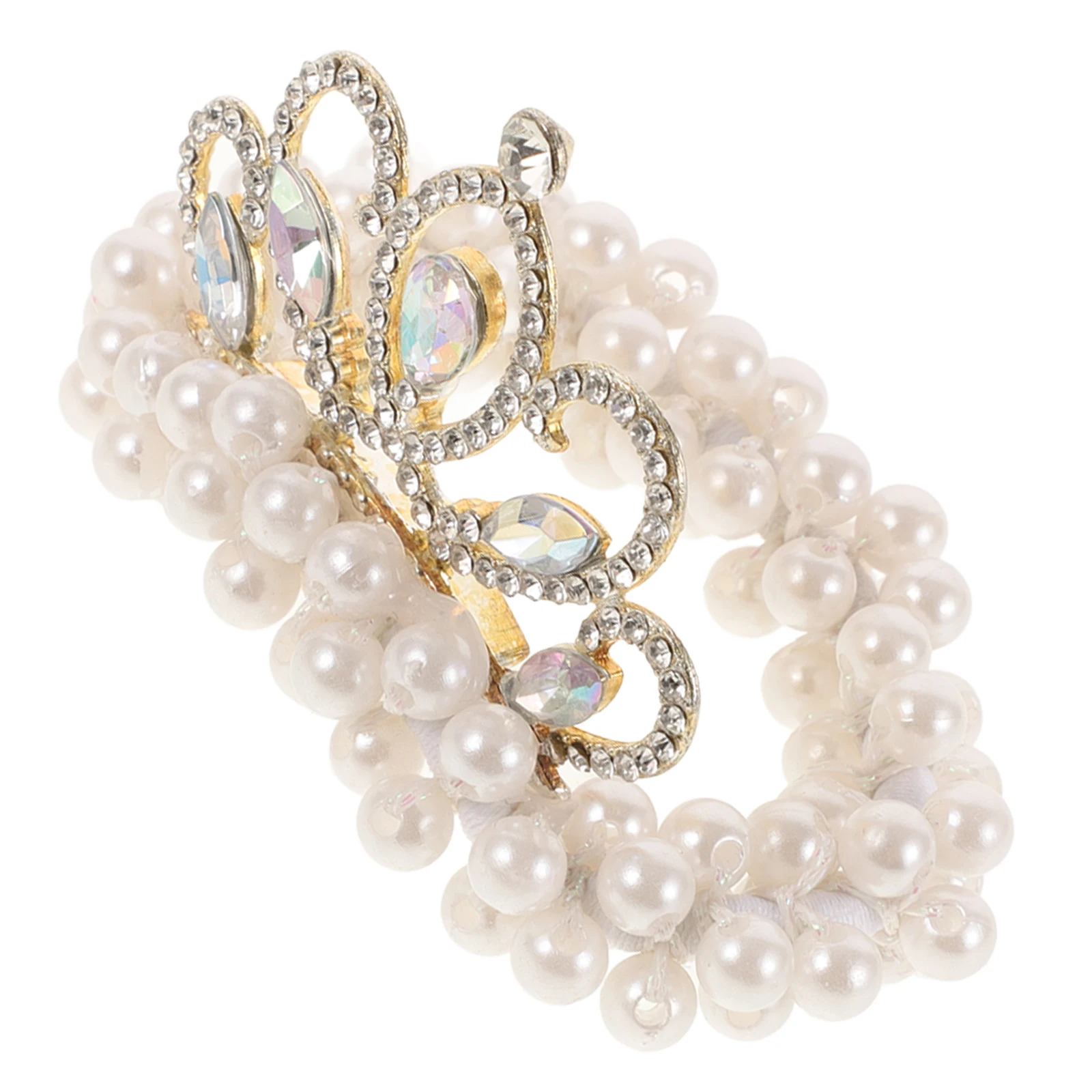 

Princess Crown Hair Ties Elastic Pearl Circle Ponytail Holders Scrunchies Girls White Hair Accessories Tiara Beaded