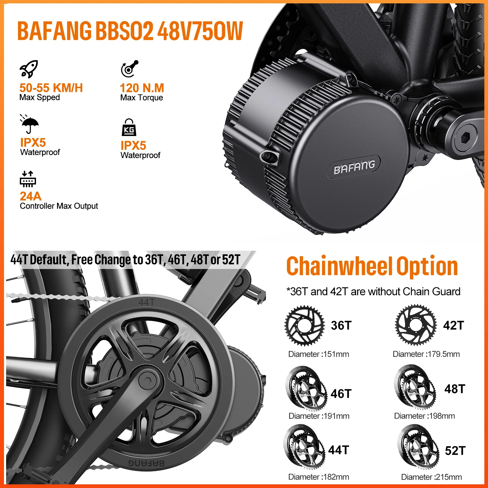 BAFANG 미드 드라이브 자전거 엔진 전기 자전거 변환 키트, 리튬 배터리 전기 자전거 키트, 750W, 48V 모터, BBS02B, BBS02, 13Ah, 20Ah