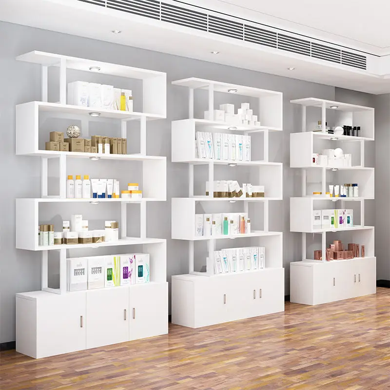 Custom, Beauty Cosmetics Shop Interior Design Skincare Store Wall Shelf Beauty Salon Display Cabinet Rack Makeup Product Display