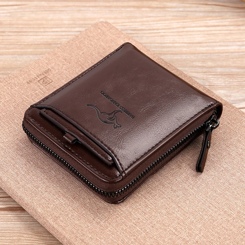 Skórzany portfel 	 dla mężczyzn Fashion Cardholder Men's 	 Luksusowa designerska torebka z zamkiem błyskawicznym 	 Etui na karty Krótka saszetka na pieniądze Prezent dla mężczyzny Męski