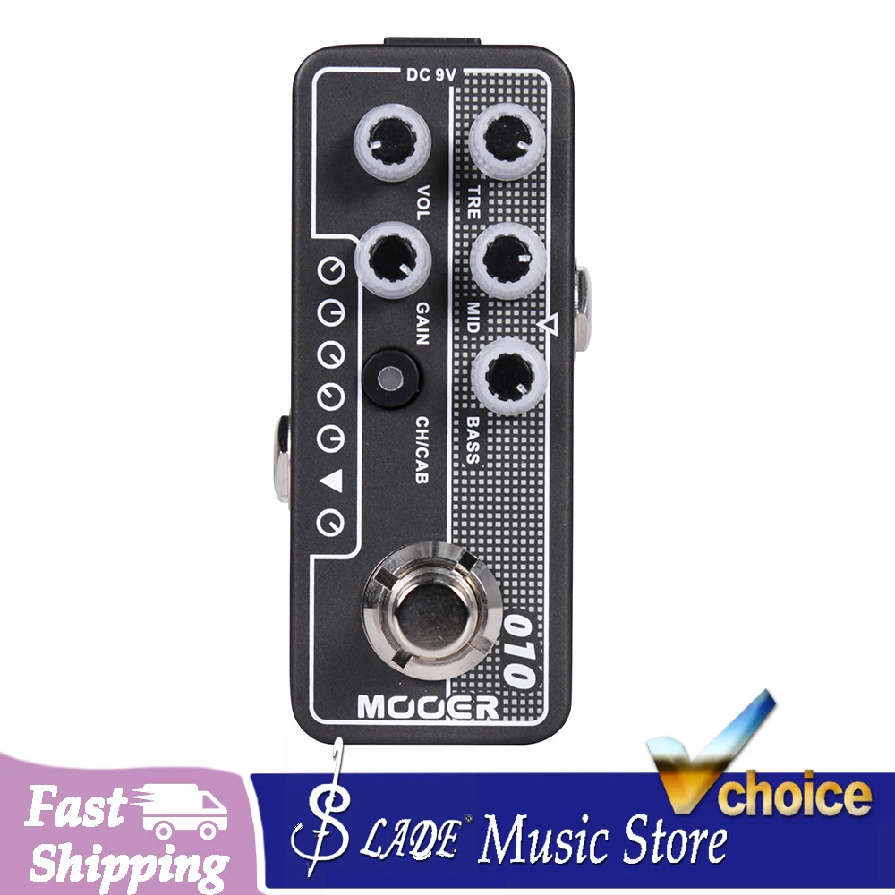 MOOER M010 Two Stones Micro Preamp Dual Channel Guitar/Bass Preamp with 3-Band EQ Cab Sim & Tap Tempo Delay/Reverb