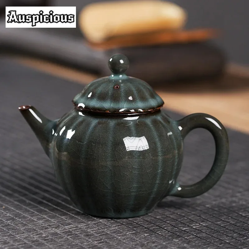 

200ml Handmade Iron Body Ge Kiln Teapot Antique Longquan Celadon Filter Soaking Pot Tea Making Kettle Drinkware Accessories Gift