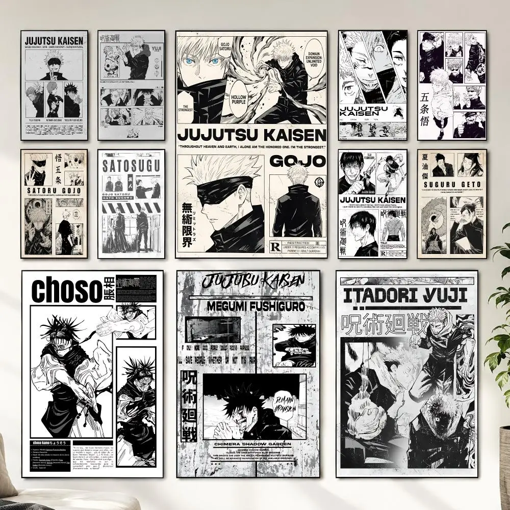 Hot Anime J-Jujutsu K-Kaisen Poster HD Home Decor Sticky Wall Waterproof Home Living Room Bar Aesthetic Decor