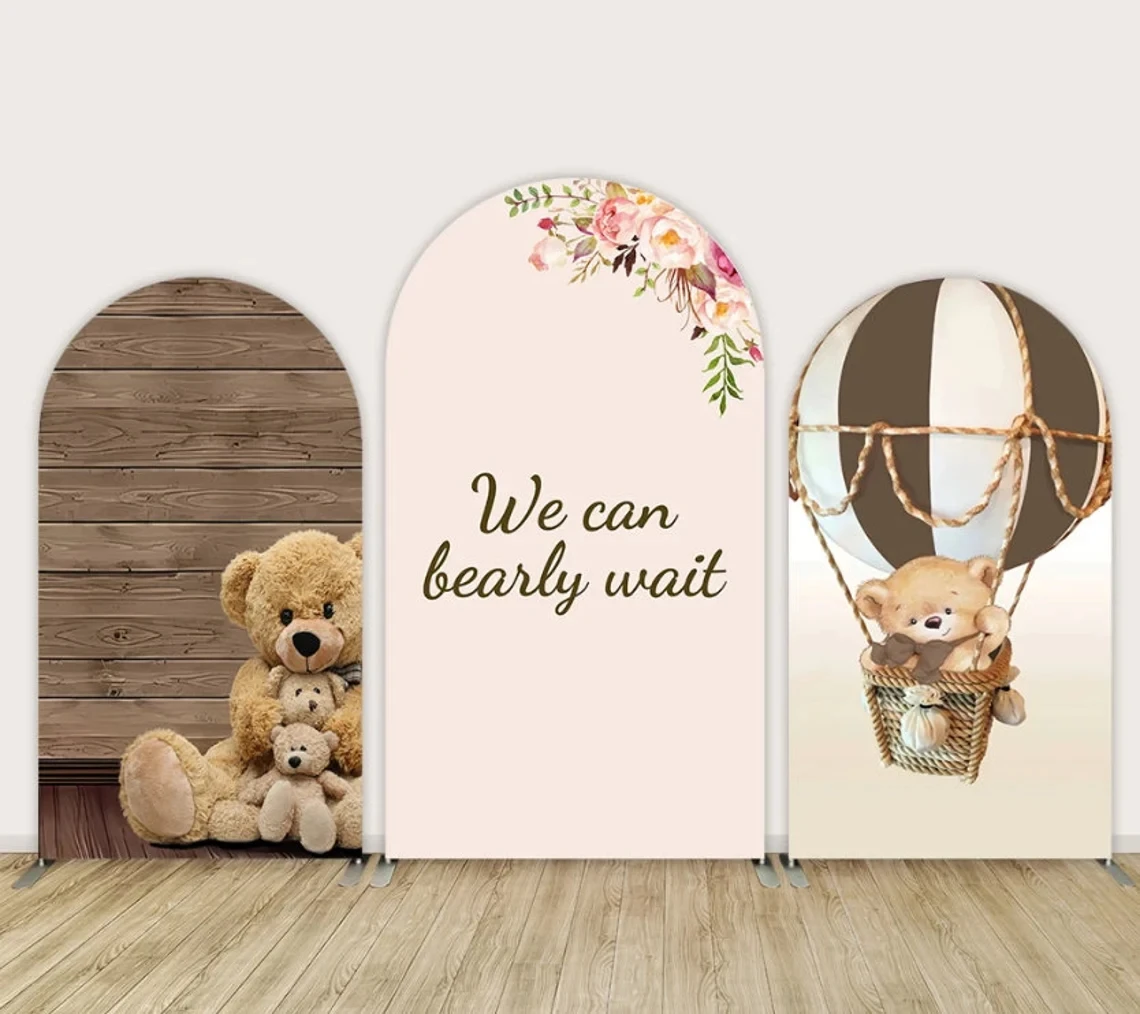 

Custom 2-Sided Cute Bear Flowers Hot Air Balloon Oh Baby Kids Birthday Party Baby Shower Cover Chiara Arch Decor Backdrop