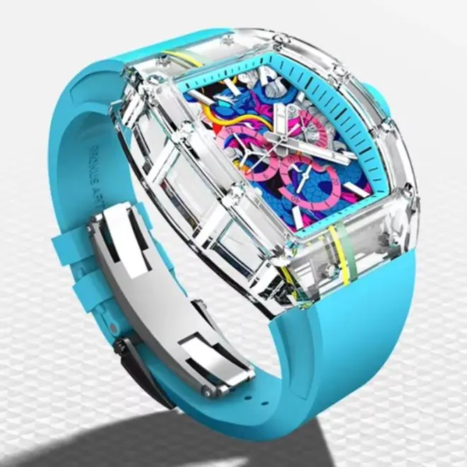 CRONUSART Men Chronograph Watch Tonneau Automatic Mechanical Wristwatch Sapphire Case & Mirror Luminous Dragon Dial FKM Strap