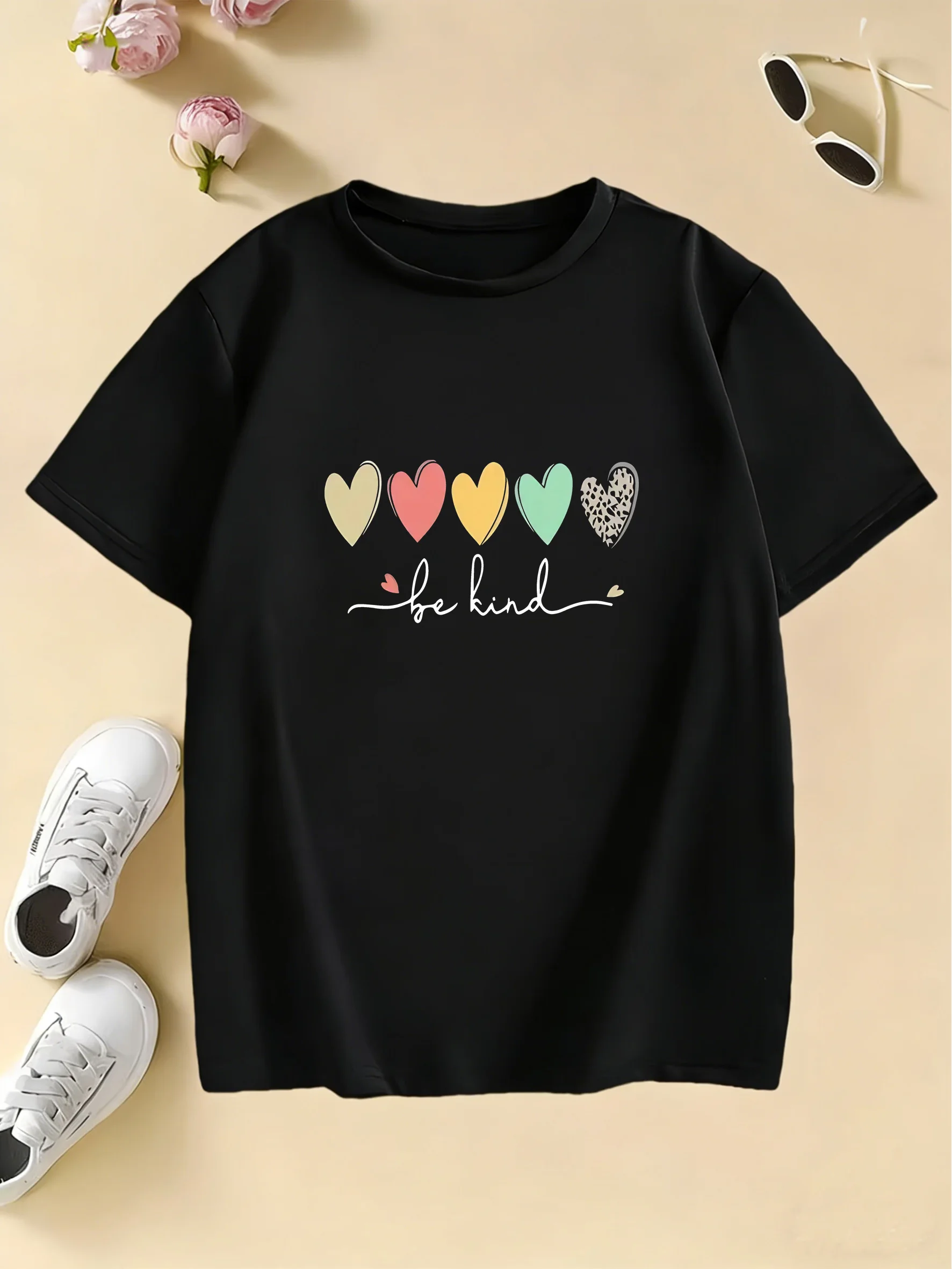 Be Kind Love Heart Colorful T Shirts Short Sleeve Kids Children's T-shirt Boys Girls 2026 Summer Spring new Casual Top Tee Shirt