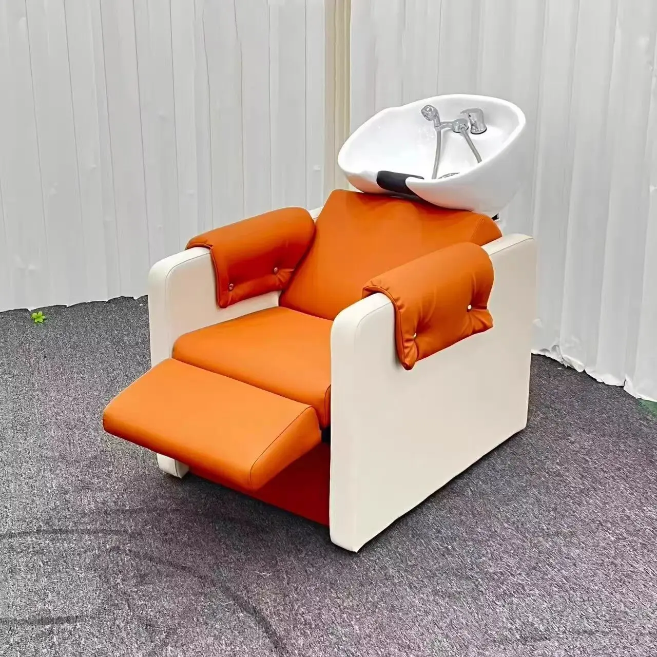 &c New High-End Wood Shampoo Chair with Ceramic Basin and Footrest Japanese-Style Quick Wash for Hair Salons and Barber Shops
