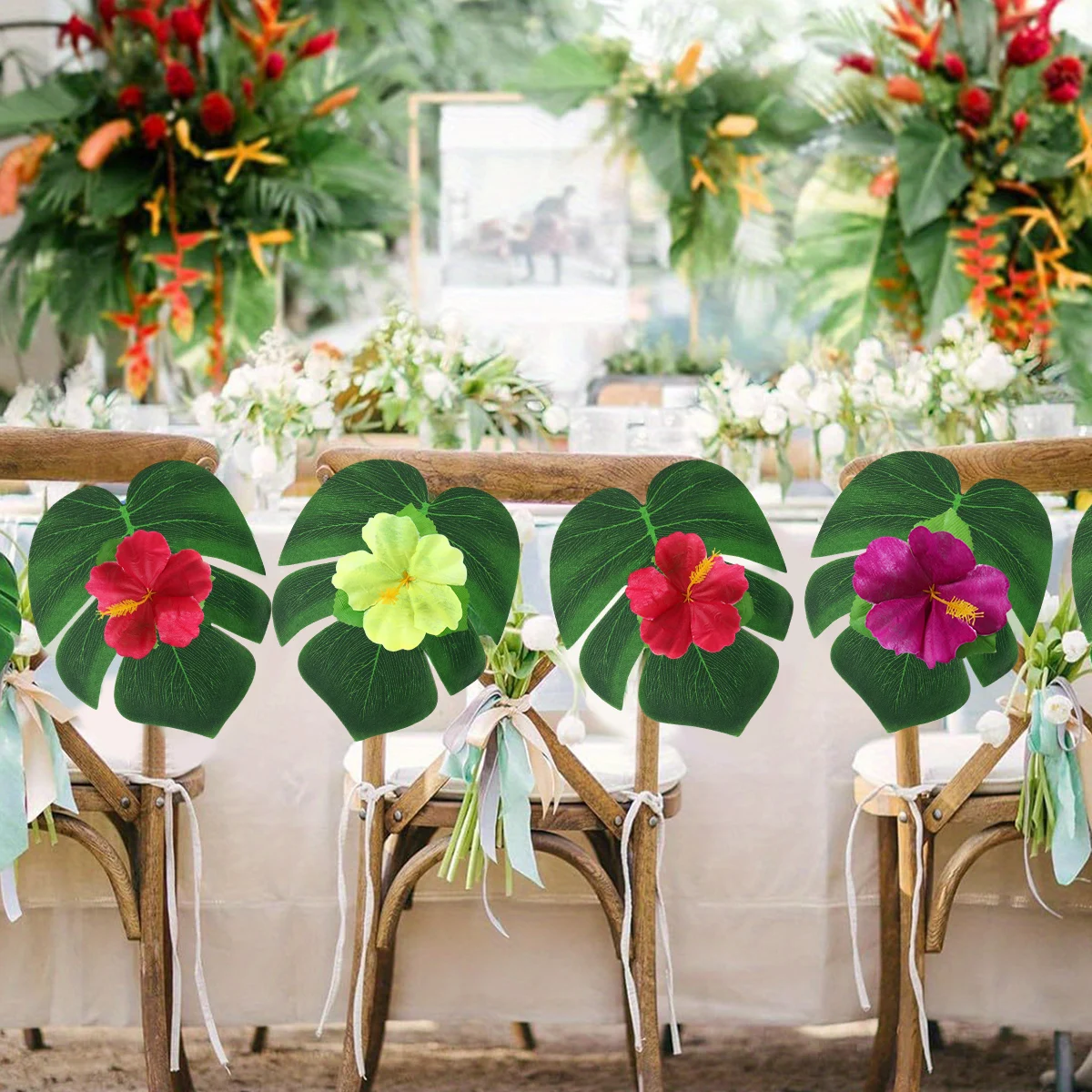 30 шт., набор искусственных цветов в виде листьев черепахи, пляжный тропический Гавайский декор для вечеринки, летние принадлежности для свадьбы, дня рождения