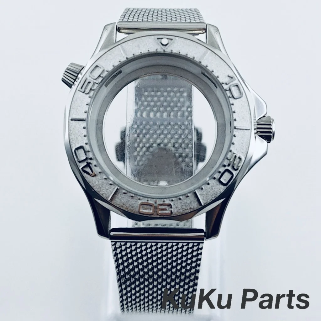 

Корпус NH35, 41 мм, циферблат, сетчатый ремешок, браслет для часов Seamaster 300, мужские часы из нержавеющей стали, водонепроницаемость 10ATM, подходит для механизма NH35/36.