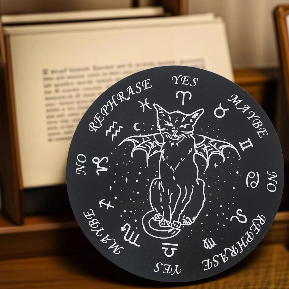 Witch Pendulum Board Wooden Dowsing Planchette Mystical Devil Cat Design Witchcraft Supplies Spiritual Altar Decor Message Board