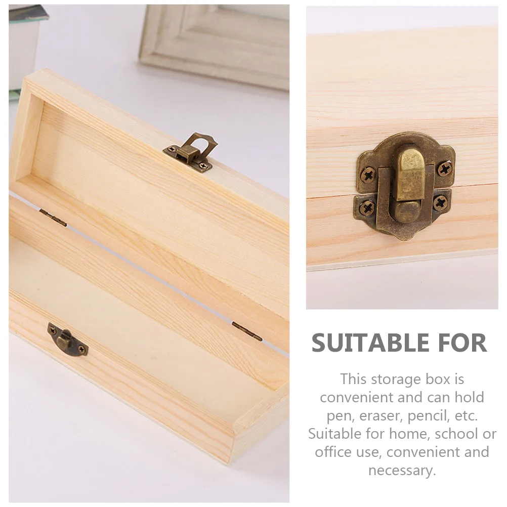 

2 Pcs Solid Wood Stationery Box Pen Storage Container Case Boxes Wooden Student Pencil
