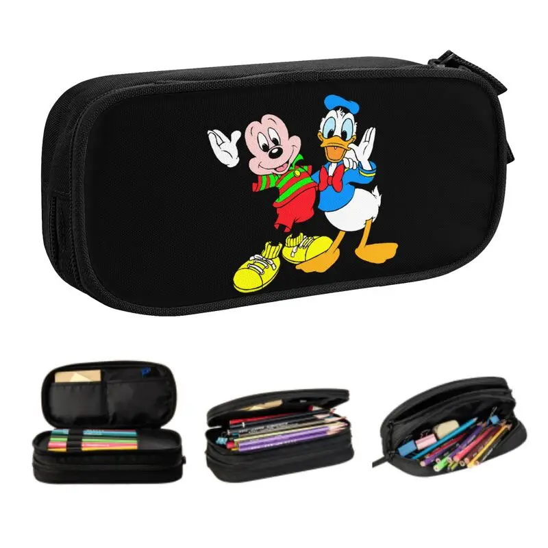 Custom Donald Duck Mickey Mouse Cartoon Pencil Cases for Girls Boys Large Capacity Pen Bag Box School Supplies