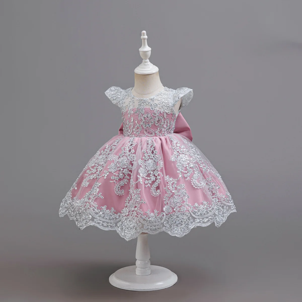 HETISO Children's Dress Princess Embroidery Lace Flower Girls Holiday Party Ball Gown Little Kids Summer Costume 1-6Y