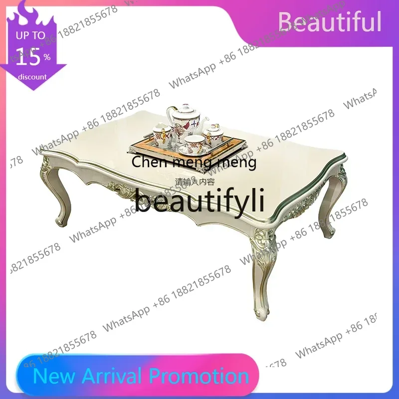 

A32 French, European living room tea table Small apartment tea table Solid wood carving flower table Neoclassical