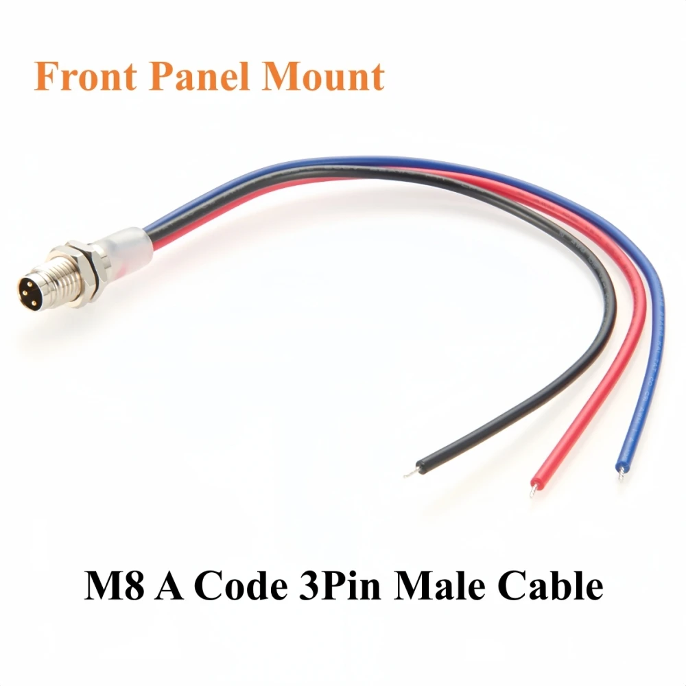 IP67 M8 A Code 3Pin Male Front Panel Mount Receptacle Cable M8 Sensor Bulkhead Connector with Pre-Assembled Pigtail Wires