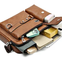 Men's Retro Messenger Bag with Waterproof Design, Large Capacity Laptop Briefcase for Office Work, Travel and School 3
