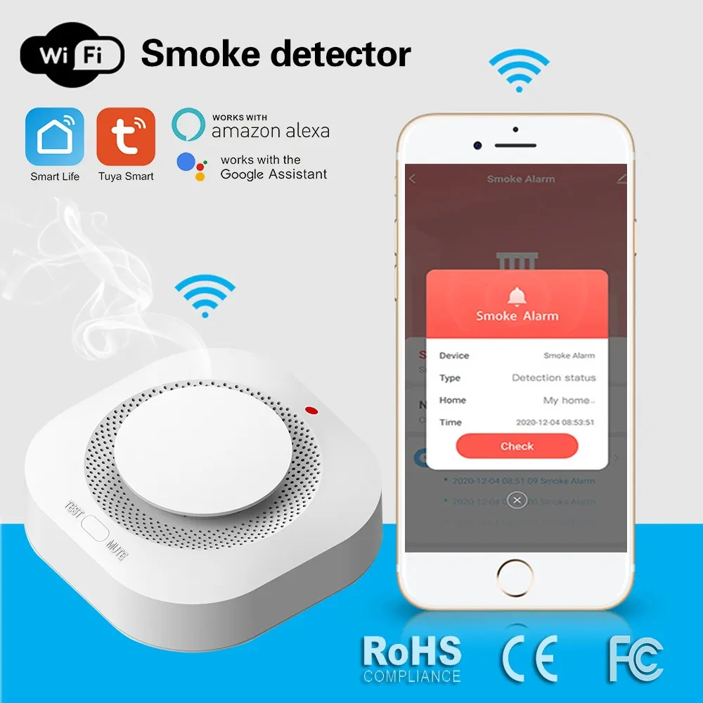 smarsecur sensor detector de fumaca sem fio altamente sensivel para vida inteligente controle de aplicativos tuya wi fi 433mhz 01