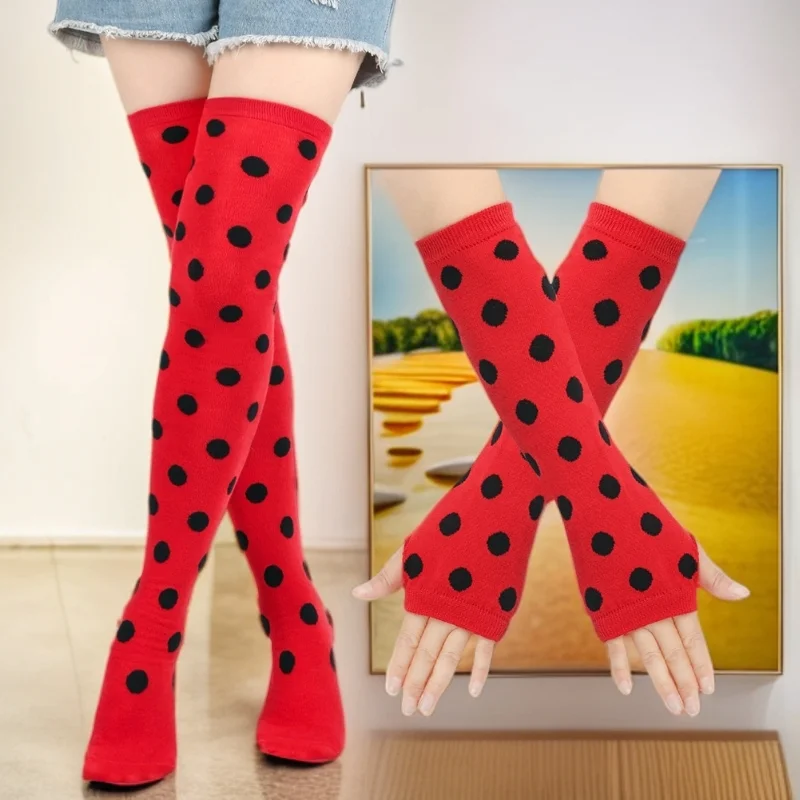 

Christmas Ladybug Teen Costume - Ladybug Gloves, Socks, Children's Polka Dot Stockings - Cosplay Insect Accessories Set