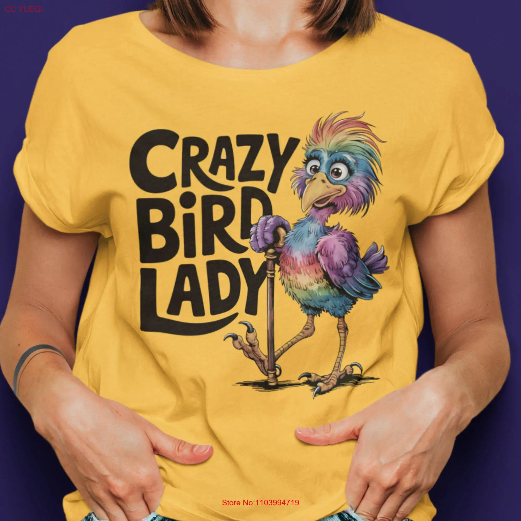 Bird Lady T Shirt Crazy Funny Enthusiast Whimsical Cartoon Lover Playful long or short sleeves