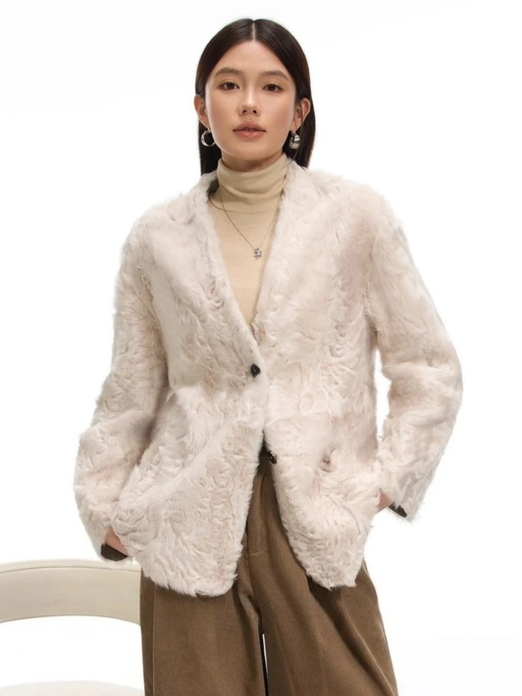 Vestes de luxe en peau d'agneau naturelle pour femmes, haut de gamme, nouveau manteau classique Simple, col en v, en cuir véritable, en peluche, 2025