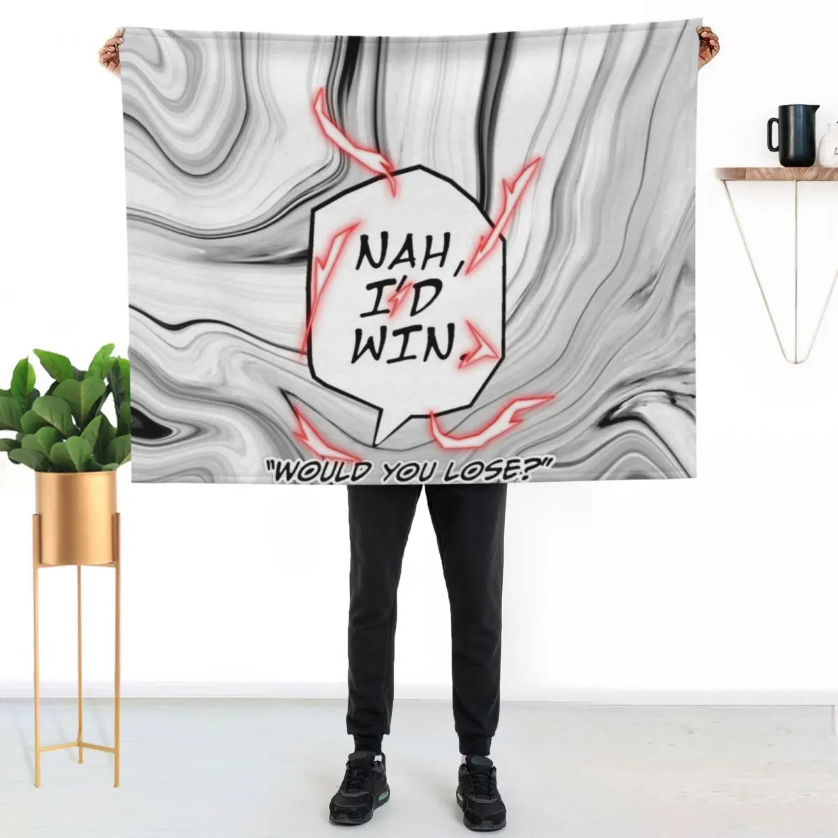 

Nah, I'd Win: Would you lose Nah Id Win Gojo's Defiance in Anime JJK - A Powerful Quote Bubble Stamp Sticker with Throw Blanket