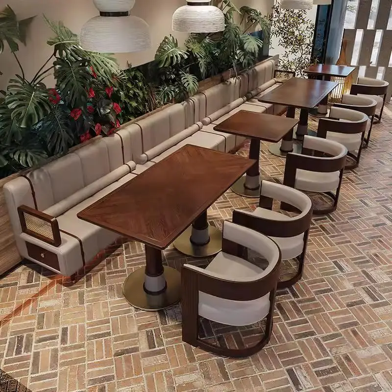 Customized Medieval Style Semicircular Card Seat Sofa Cafe Solid Wood Tables And Chairs Retro Barbecue Shop Card Seat Tea Restau