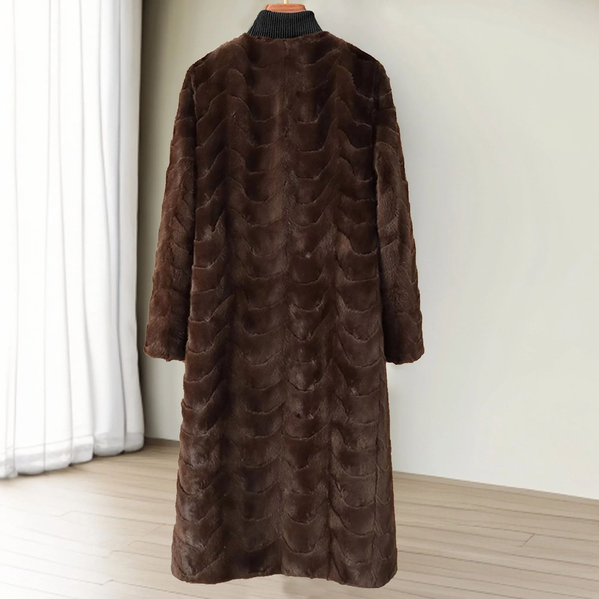 Hot Selling Women Real Mink Fur Coat Long Round Neck Belt High Quality Winter New Style Fashion Natural Mink Fur Coat