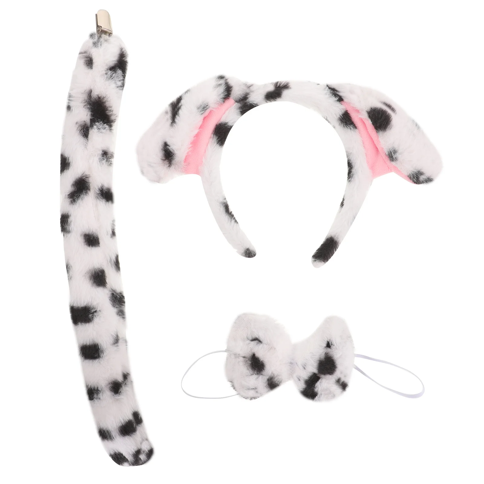 1 set Pudding Hond Hoofdband Set Gevlekte Puppy Oren Bowtie Staart Kostuum Accessoires Voor Cosplay Party Halloween Dierenoor
