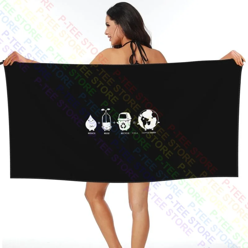 Reduce Reuse Recycle Happier Earth Quick dry Towel Surf Microfiber Personalized