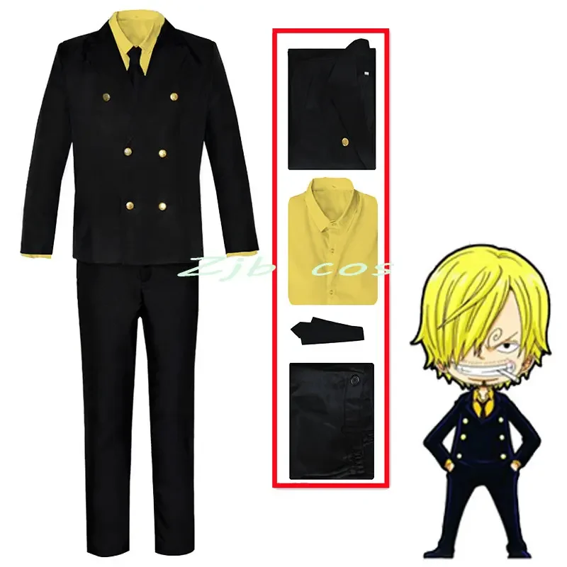 2Year Sanji Cosplay Anime Vinsmoke After Costume Men Halloween Christmas Yellow Suit Costume Wig Tie Custom Size