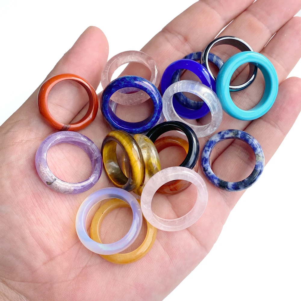 Wholesale 5pcs/lot Natural Stone Rings Rose Quartzs Amethysts Tiger Eye Stone Lapis Lazuli Finger Ring Stacking Energy Women Men