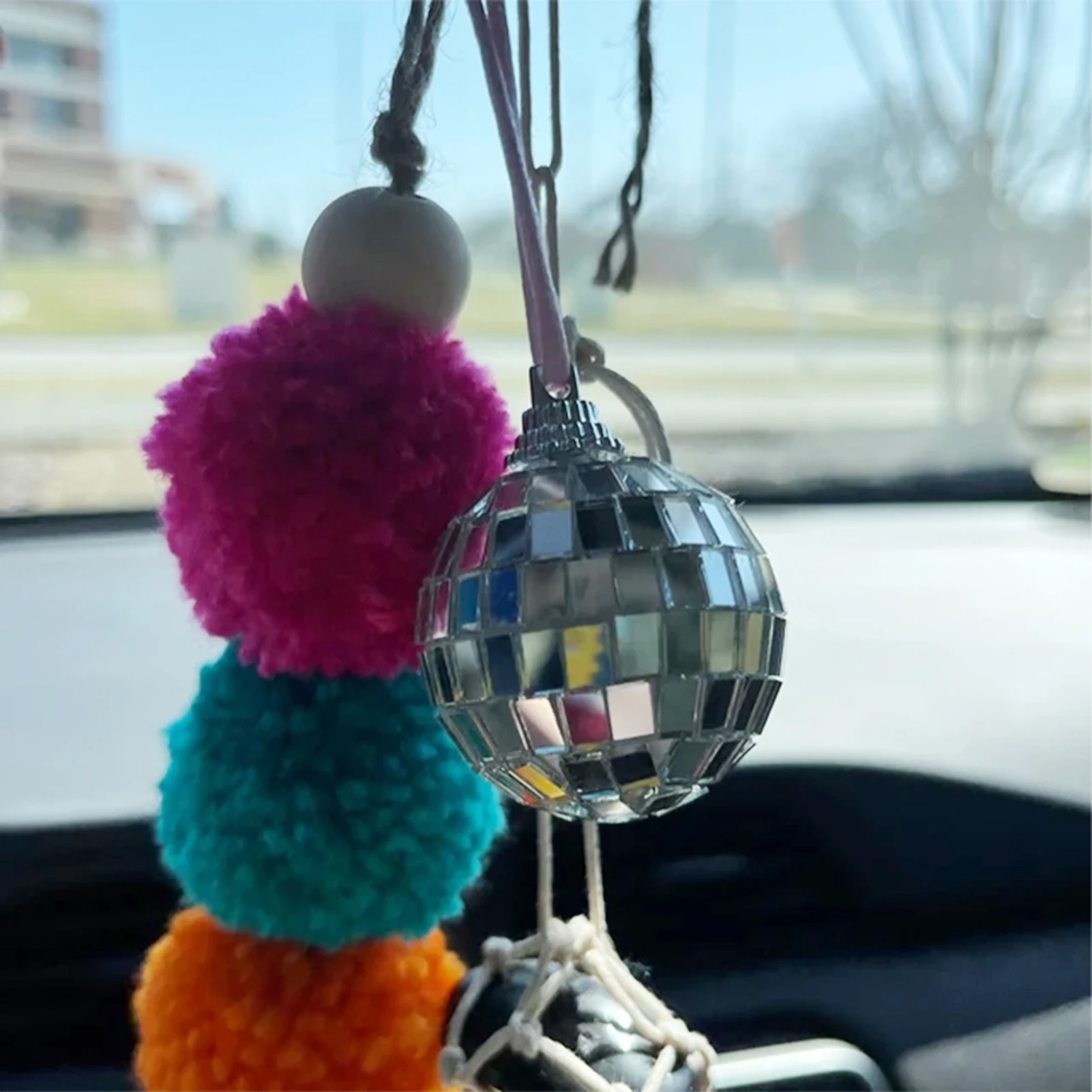 Mini Car Disco Ball Ornament Multipurpose String  Pendant for Home Party Supplies and Accessories