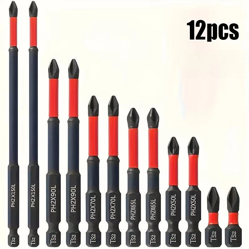 Magnetic Non-Slip Drill Bit Set S2 Steel Crosshead Impact Bits for Electric Hand Drivers 12Pcs Household Auto Repair DIY Working