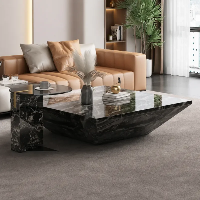 Minimalist Square Marble Coffee Table Light Luxury Modern Living Room Furniture High End Small Apartment Home Decor