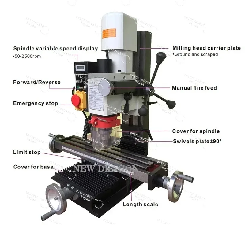 Mini Adjustable Speed Milling Machine XJ9512 16mm Drilling Capacity Compact Milling Machine for Precision Workshops
