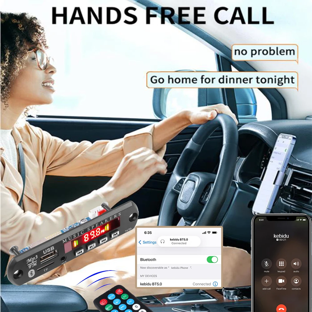 USB 3.5mm AUX FM Radio Wireless Bluetooth V5.0 Receiver MP3 Player 9V 12V Mp3 Decoder Board Module 1 Din Music Speaker Car Kit