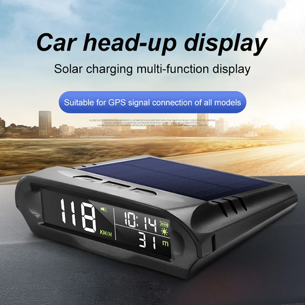 Car HUD Heads Up Display universale solare Wireless GPS velocità tempo altitudine temperatura Display ricarica solare/USB