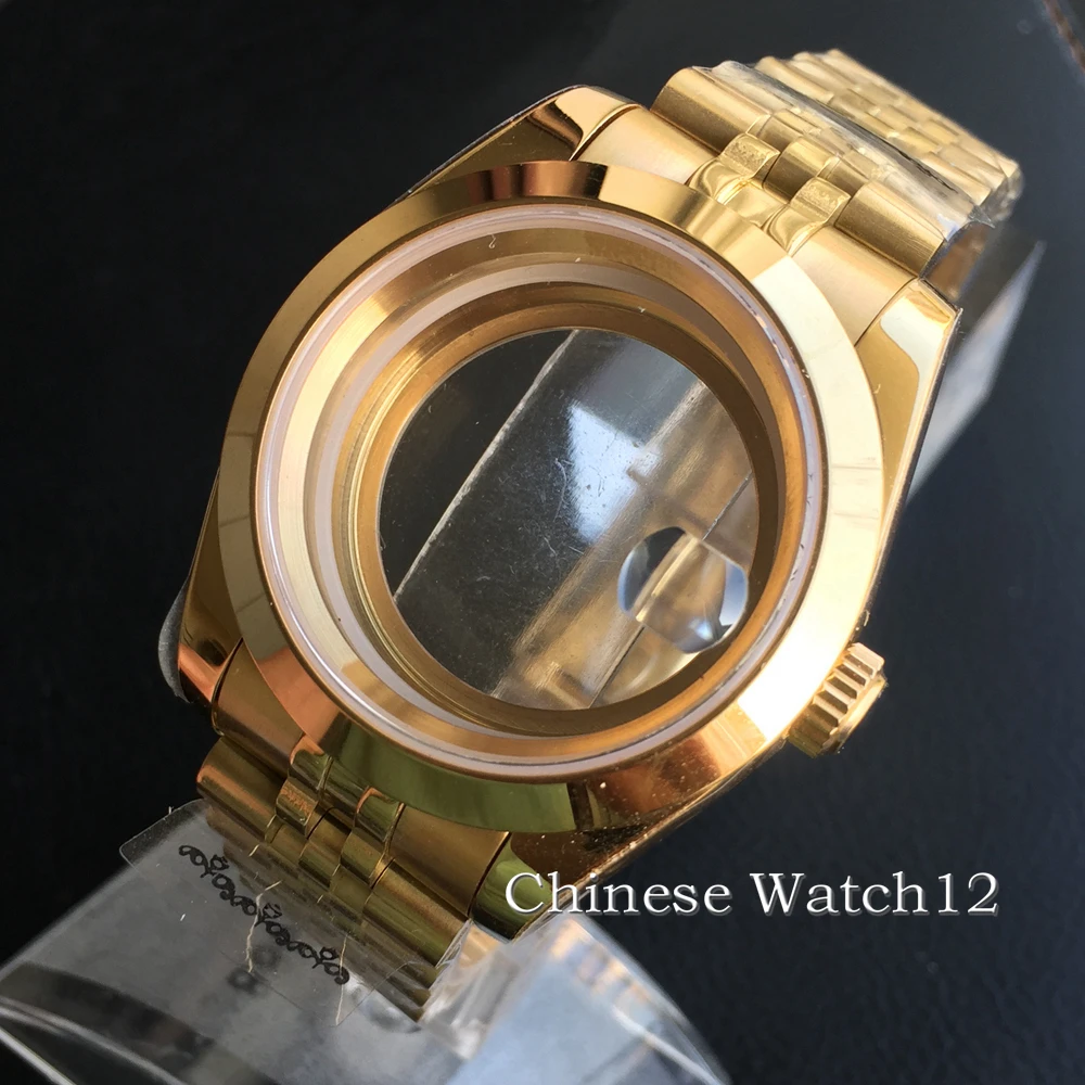 

36mm/40mm Gold Watch Case DIY modified parts fit ETA 2836 2824 NH35 NH36 miyota 8205 8215 DG2813 Movement Sapphire glass