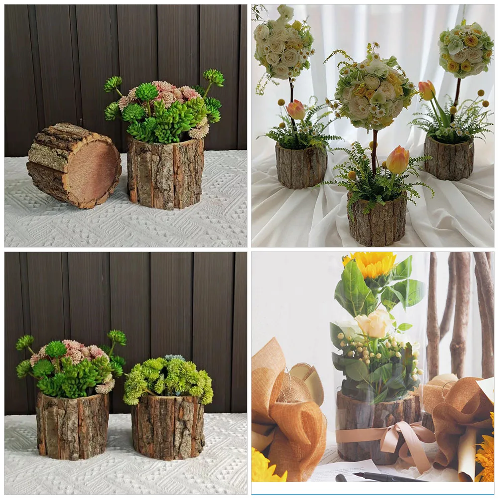 

2pcs Flower Bucket Tree Stump Pot 10cm Height Bark Style Planter Rustic Plant Pots Outdoor Indoor Decor