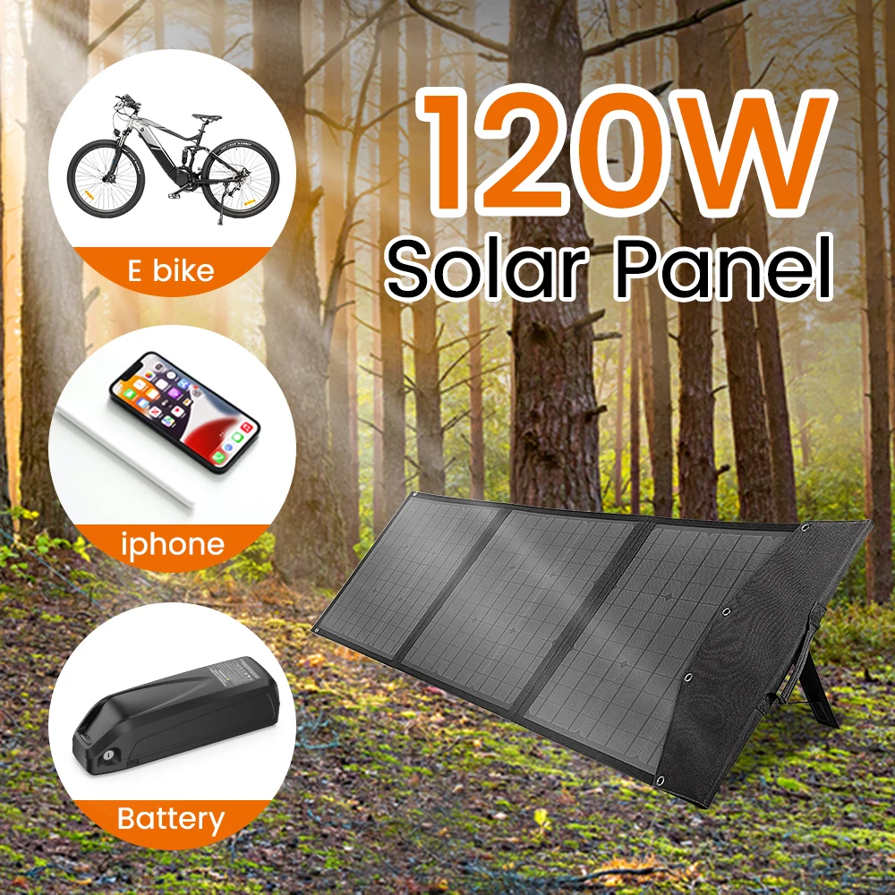 120W Portable Solar Panel Foldable 120 Watt Charger Kit, Flexible Solar Power Charger Kit with DC USB-A Type-C Output