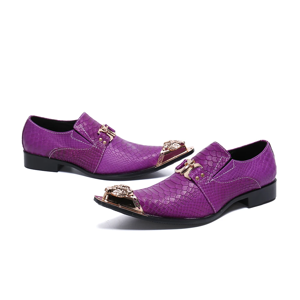 Fashion Purple Color Point Toe Evening Shoes Social Plus Size Party Wedding Shoes Italian Cow Leather Man Business Formal Shoes