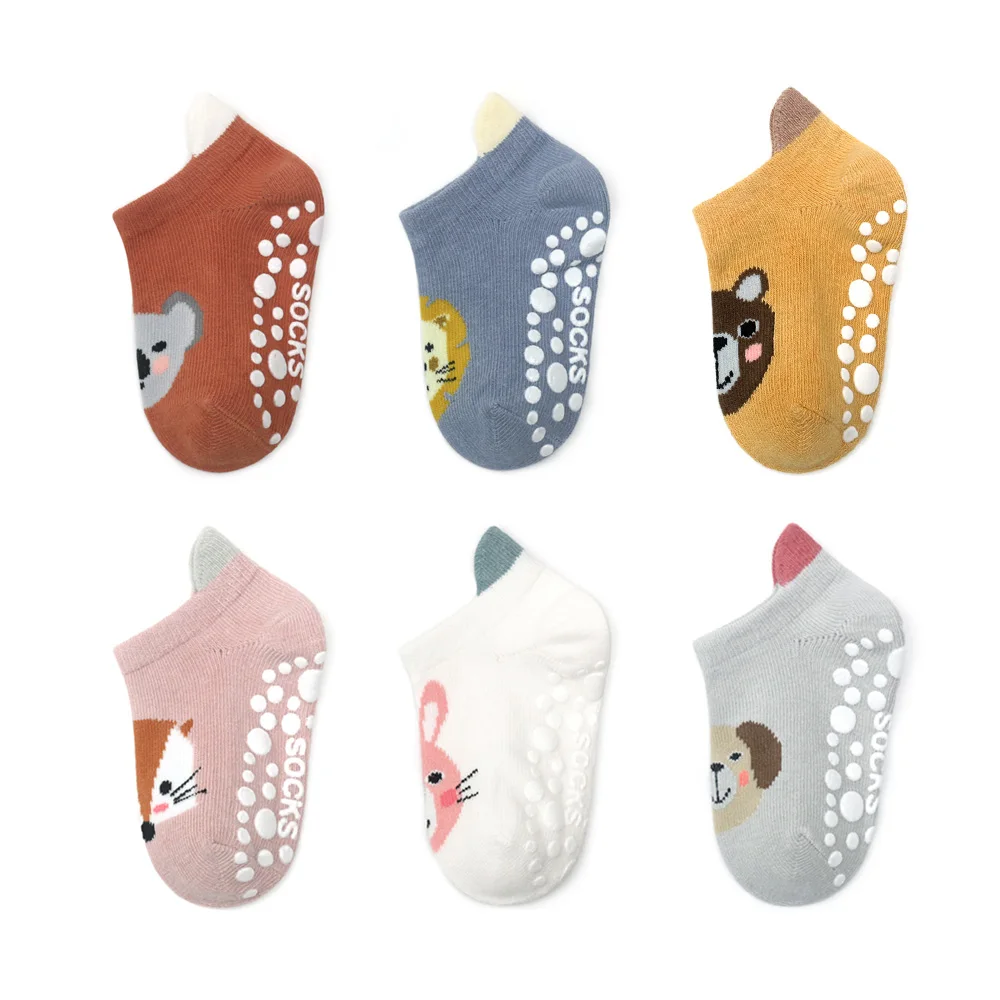 Chaussettes coordonnantes pour enfants, motif animal de dessin animé, chaussettes mignonnes pour tout-petits, sol pour bébé, garçons et filles, 6 paires