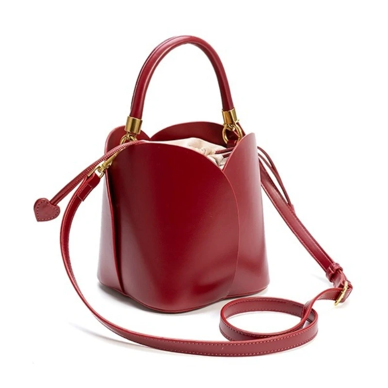 

2026 New Design Petal Style Bucket HandBag Fashion Versatile Solid Color Luxury Women's Drawstring Single Shoulder Crossbody Bag