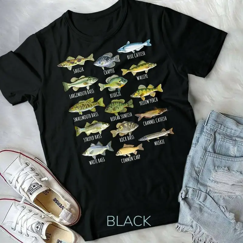 Niños especies de peces biología tipos de peces de agua dulce pesca Unisex camiseta juvenil