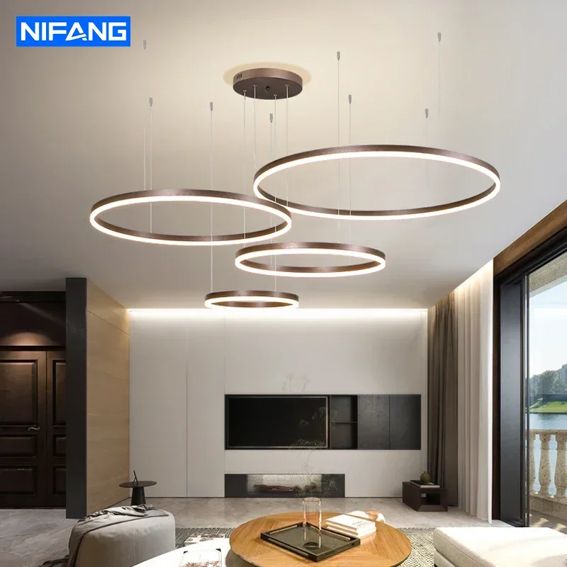 

2026 Современная светодиодная кольцевая люстра, круглый потолочный светильник, креативный подвесной светильник для гостиной, столовой, спальни, домашний декор