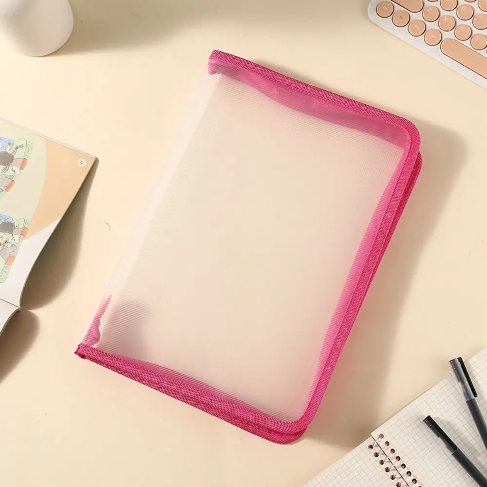 Multifunctional Transparent Zipper Pouch Solid Color PP File Pocket Stationery Storage Large Capacity File Folder Bag