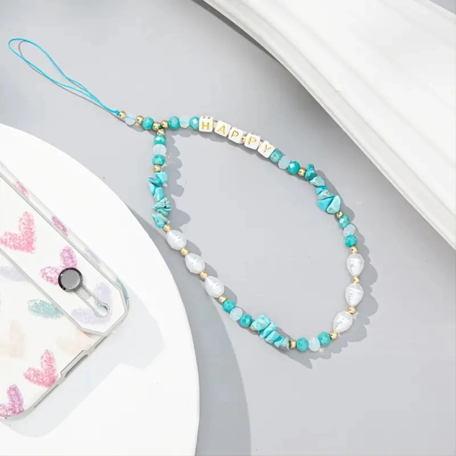 الحصى اللؤلؤ مطرز حزام الهاتف كريستال الهاتف المحمول سلسلة شريط للرسغ الإبداعية الهاتف الخليوي الديكور الحبل حزام المفاتيح Bac