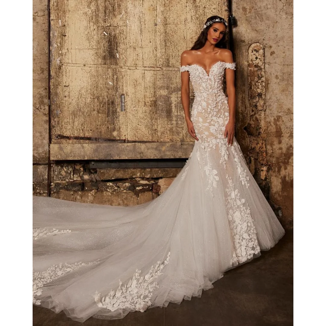 Customized Elegant Mermaid Wedding Dress 2026 Embroidered Yarn with Stickers Sweetheart Collar Bareback Vestidos De Novia