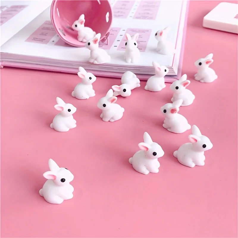 

10Only Mini Easter Bunny Figurine，Mini Resin Rabbit Ornament，forDIYMiniature Landscape Mini House Decoration，
